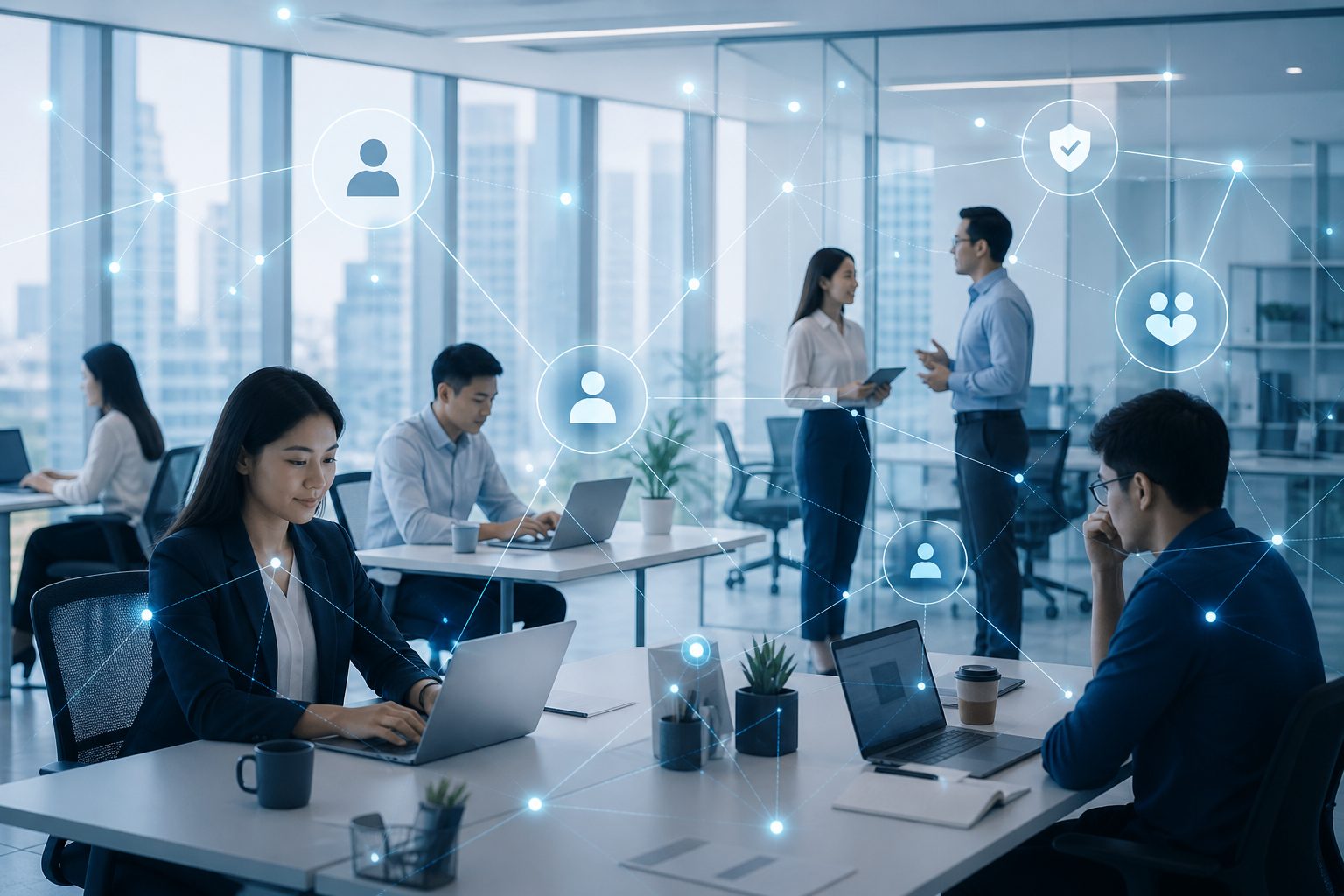 Business professionals collaborating in a modern Jakarta office